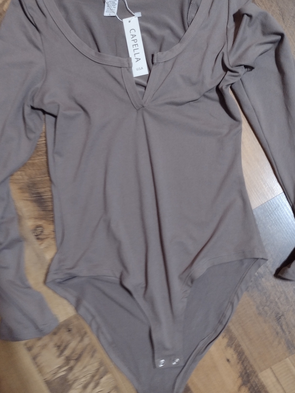 Capella Long Sleeve One-Piece Bodysuit Size Large Taupe